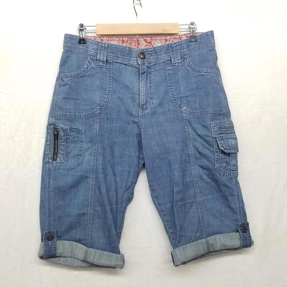 Lee Denim Capri Jhorts Womens 12 Med Blue Jean Roll-tab Hem Y2K - Picture 11 of 11